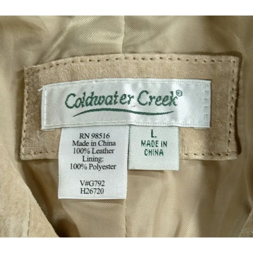 Coldwater Creek Leather Vest Size Large Beige Floral‎ Embossed